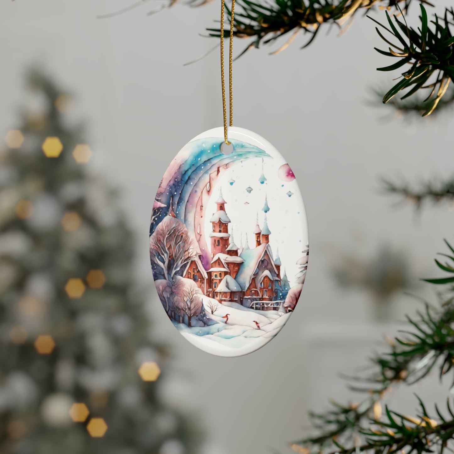 Idyllic Fantasy Christmas Scene | Ceramic Ornaments (1pcs, 5pcs, 10pcs, 20pcs) - 3