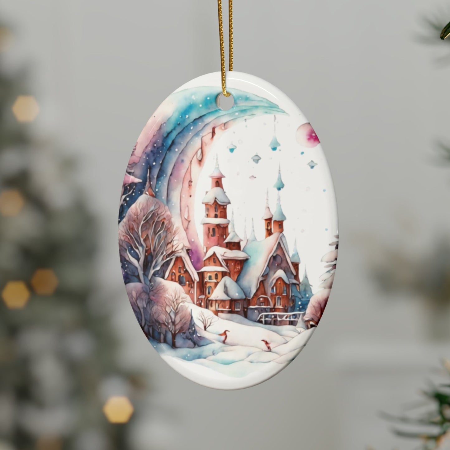 Idyllic Fantasy Christmas Scene | Ceramic Ornaments (1pcs, 5pcs, 10pcs, 20pcs) - 3