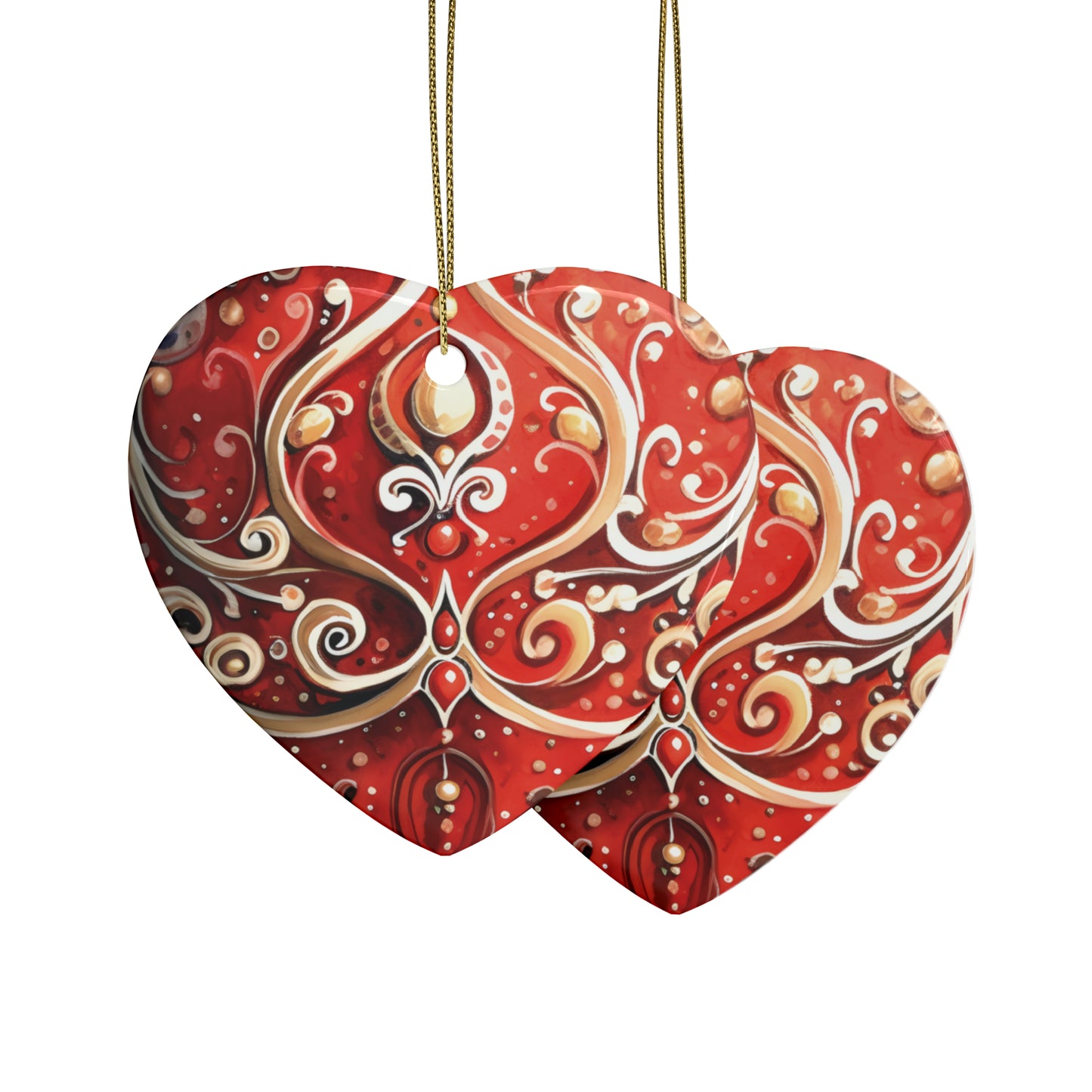 Red & Gold Flairs Ceramic Christmas Ornaments (1pcs, 5pcs, 10pcs, 20pcs)