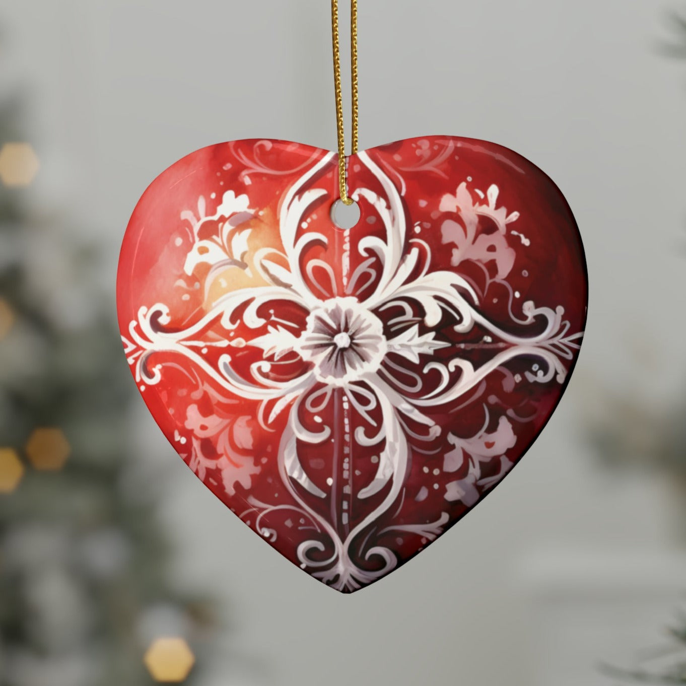 Red & White Swirls Ceramic Christmas Ornaments (1pcs, 5pcs, 10pcs, 20pcs)
