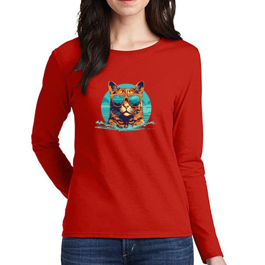 Swimming Cool Cat - Women's 100% Cotton Long Sleeve T-Shirt – Fun, Unique, and Comfortable!