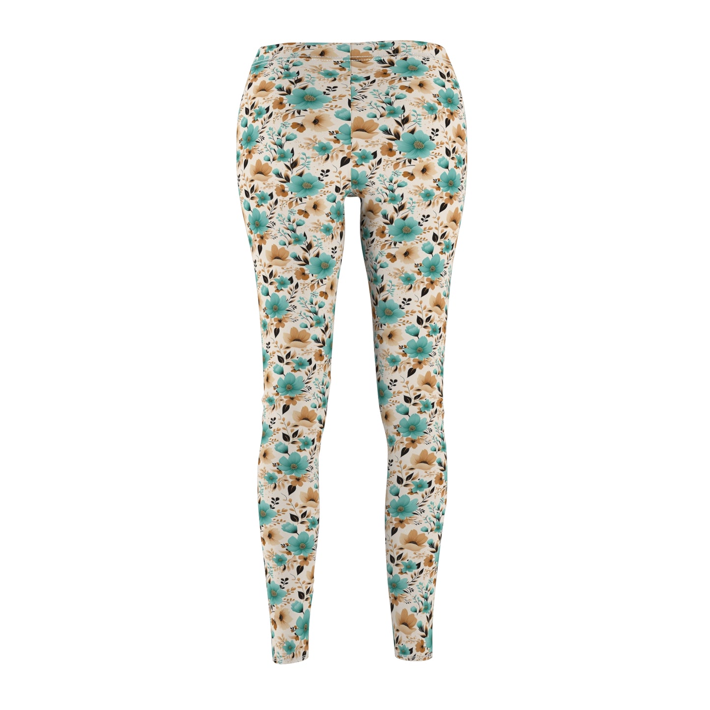 Spring & Fall Teal Flowers - Women's Casual Leggings - Unique Print