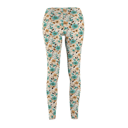 Spring & Fall Teal Flowers - Women's Casual Leggings - Unique Print