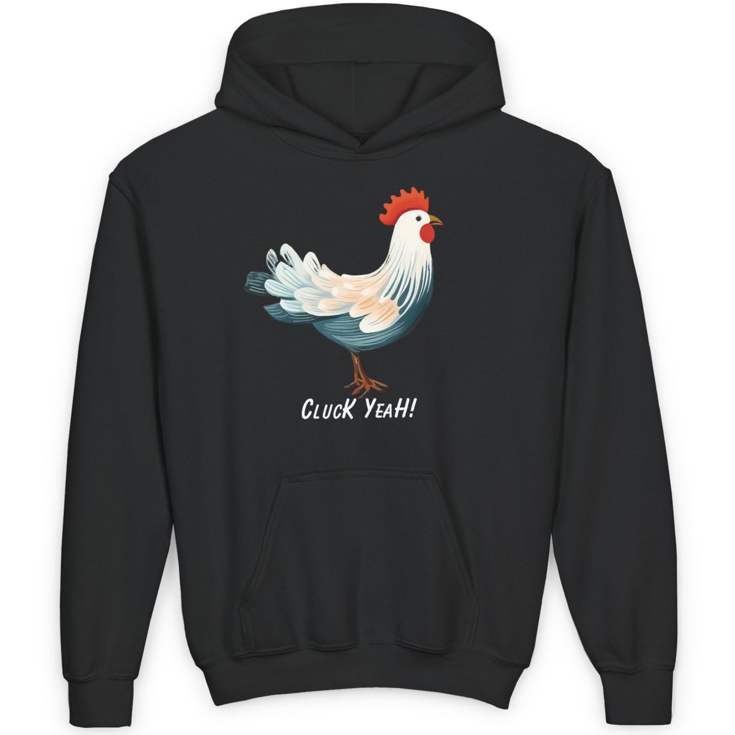 "Cluck Yeah!" Farmhouse Chic Fun Gift for Children & Youth - Cotton-Poly Premium Blend Rooster Hoodie for Kids of All Ages