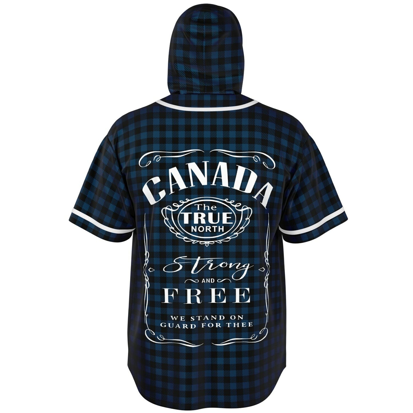 True North Strong and Free | Plaid Hooded Baseball Jersey - Navy