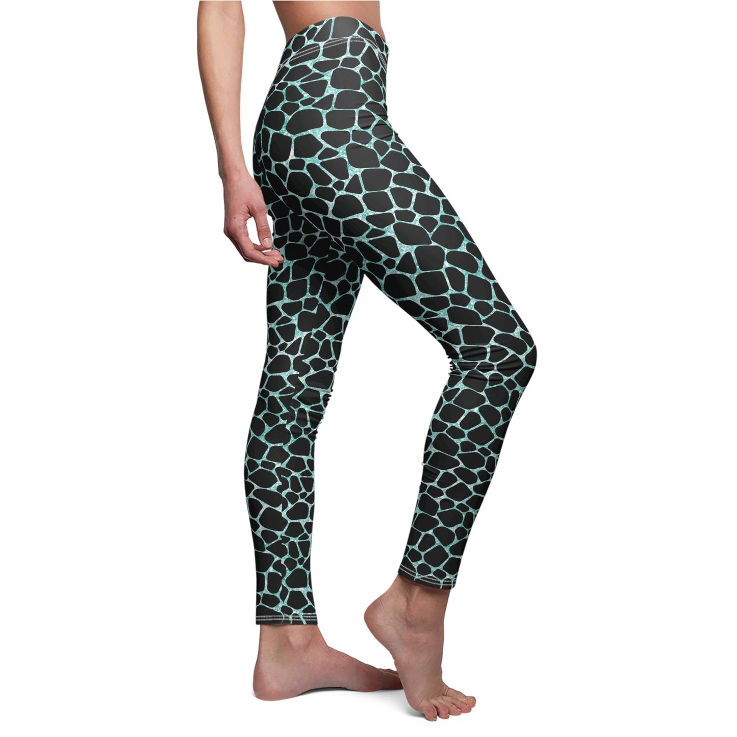 Aqua Giraffe Print - Women's Cut & Sew Casual Leggings