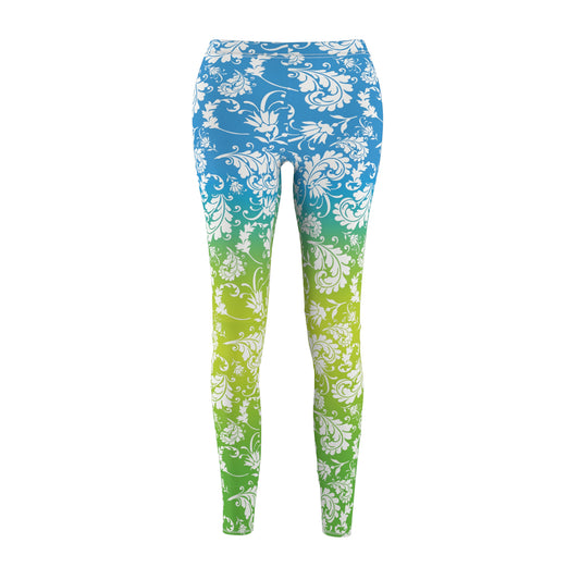 Blue Yellow Green Paisley Neon Leggings