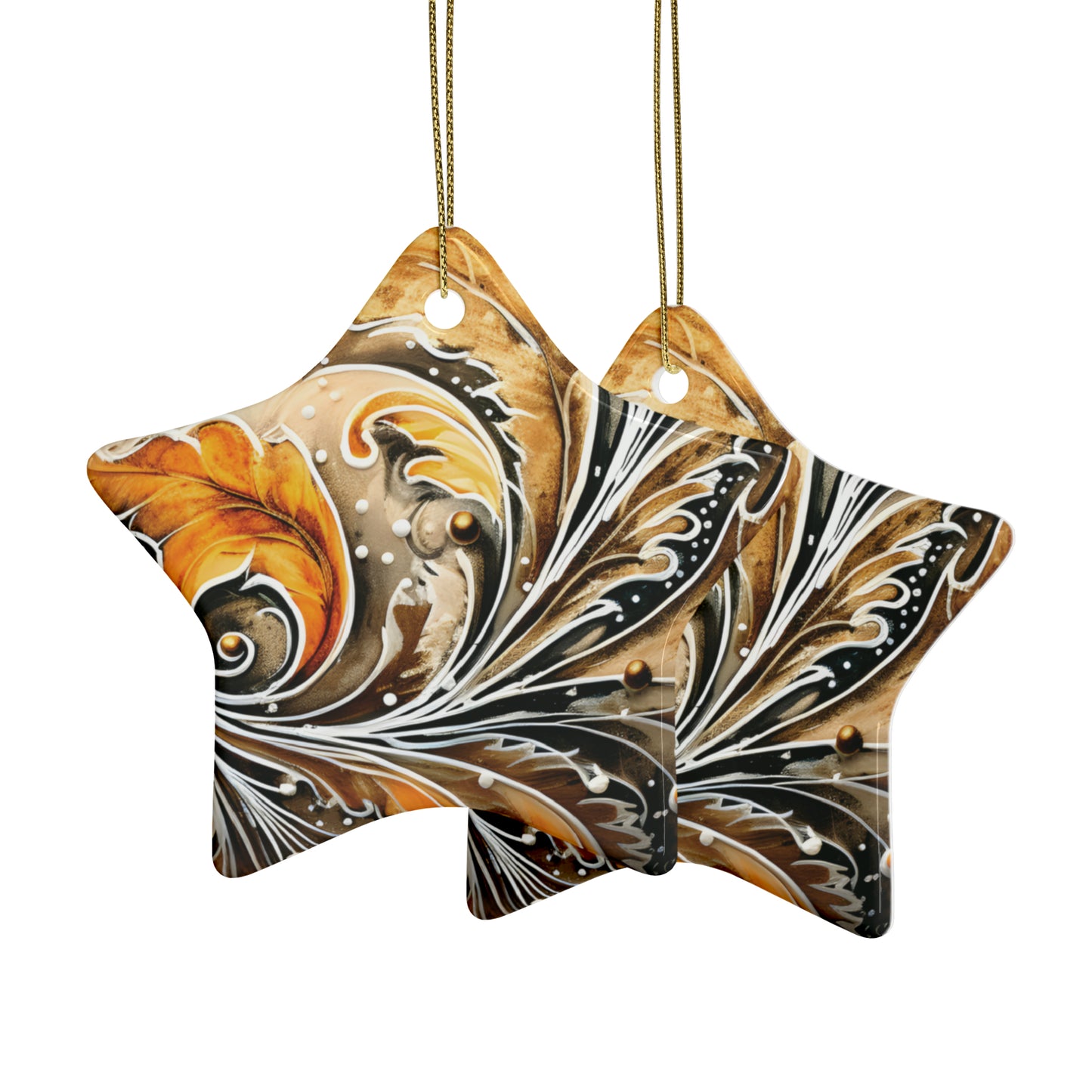 Gold Heart Swirl Ceramic Christmas Ornaments (1pcs, 5pcs, 10pcs, 20pcs)