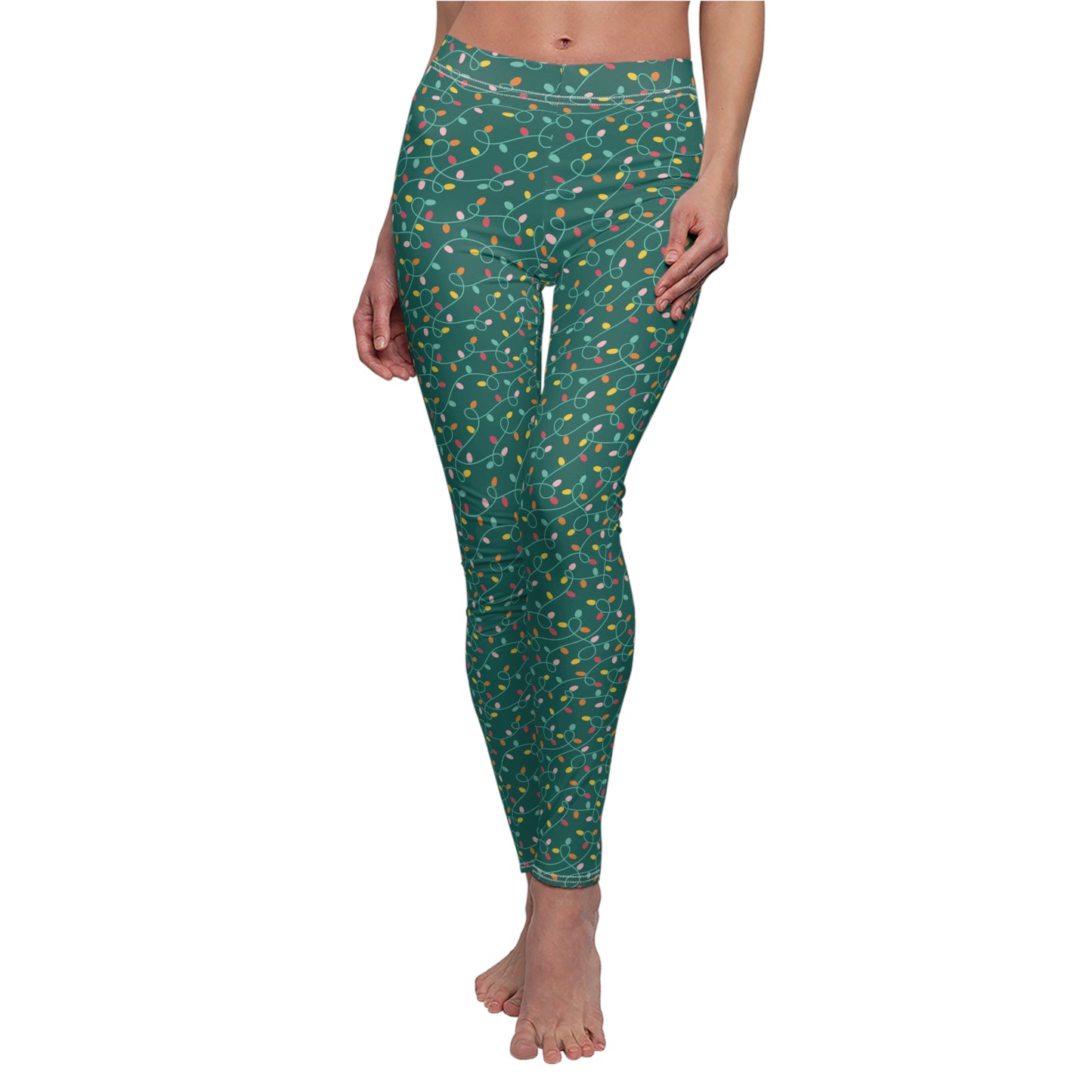 Teal Christmas Lights - Women's Cut & Sew Casual Leggings