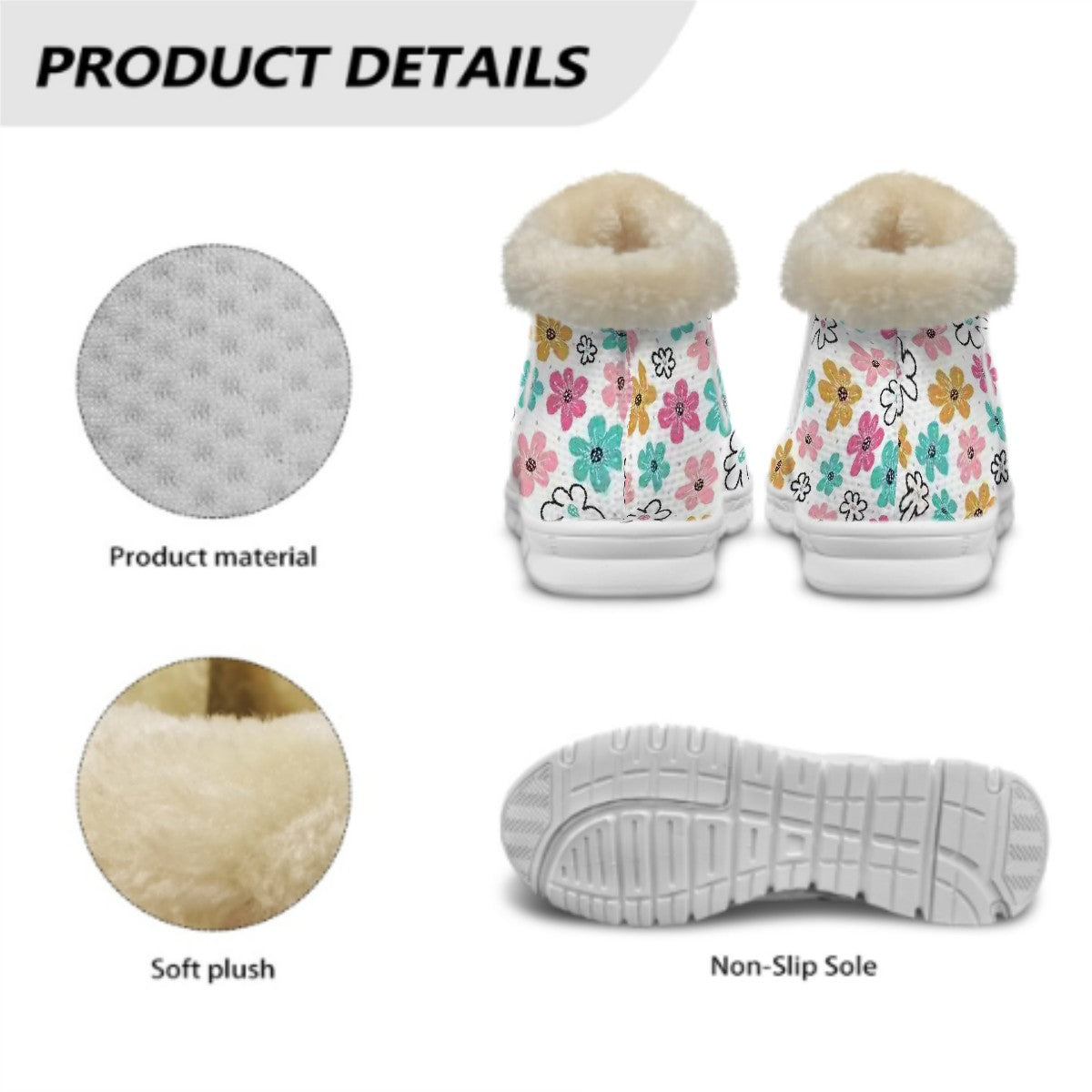 Whimsical Flowers | Non-Slip Flannel-Lined Indoor Slipper Boots – Cozy Comfort
