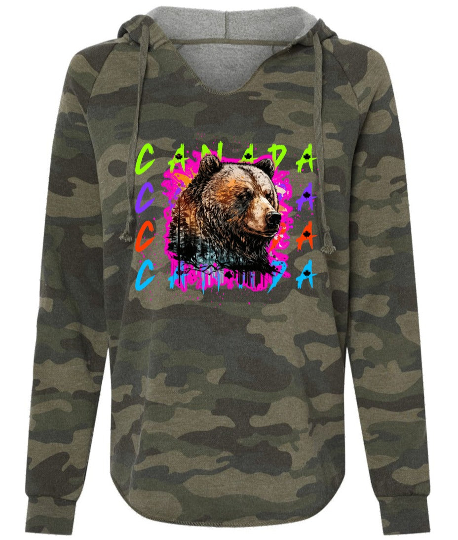 Canadian Grizzly Women's Lightweight Camo Hooded Sweatshirt - Canada's Wildlife