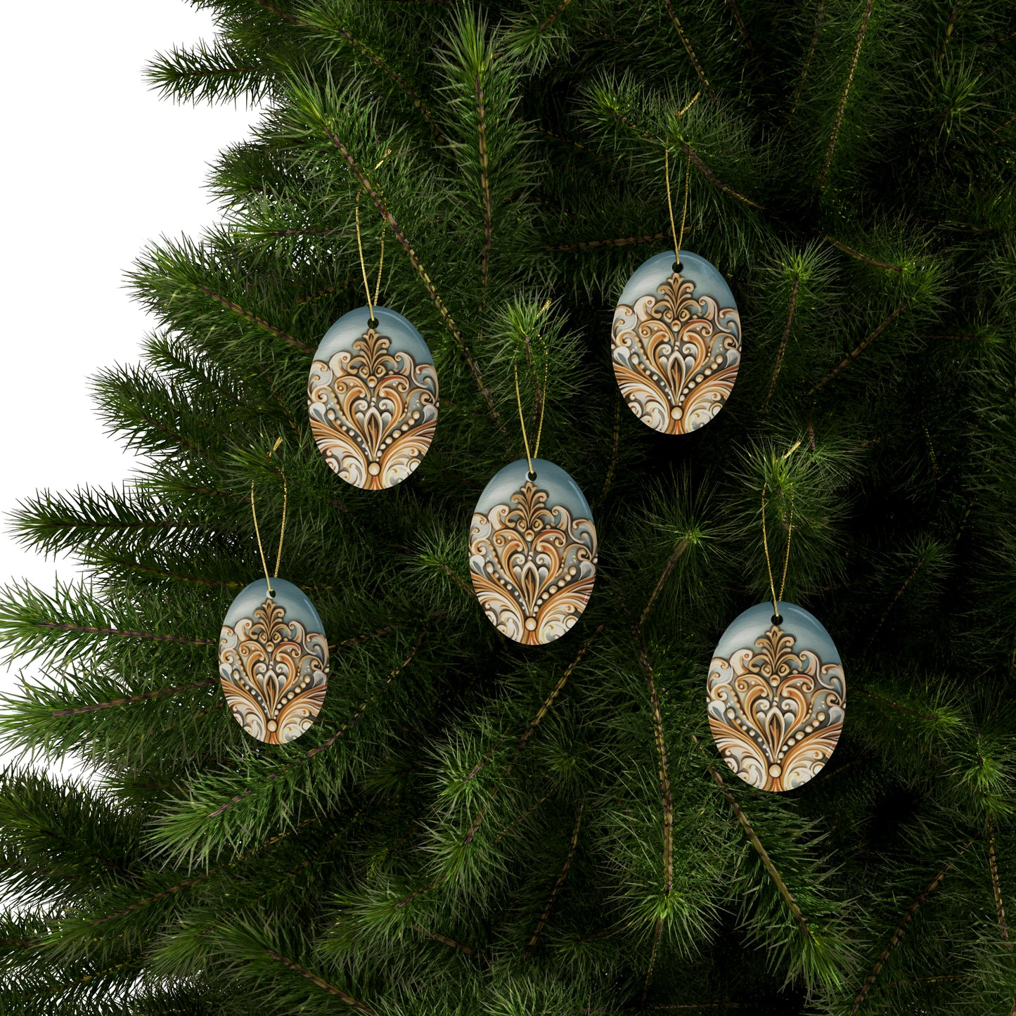 Blue & Gold Ceramic Christmas Ornaments (1pcs, 5pcs, 10pcs, 20pcs)