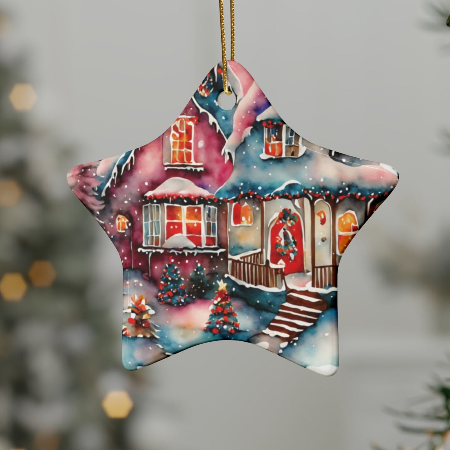 Idyllic Fantasy Christmas Scene | Ceramic Ornaments (1pcs, 5pcs, 10pcs, 20pcs) -16