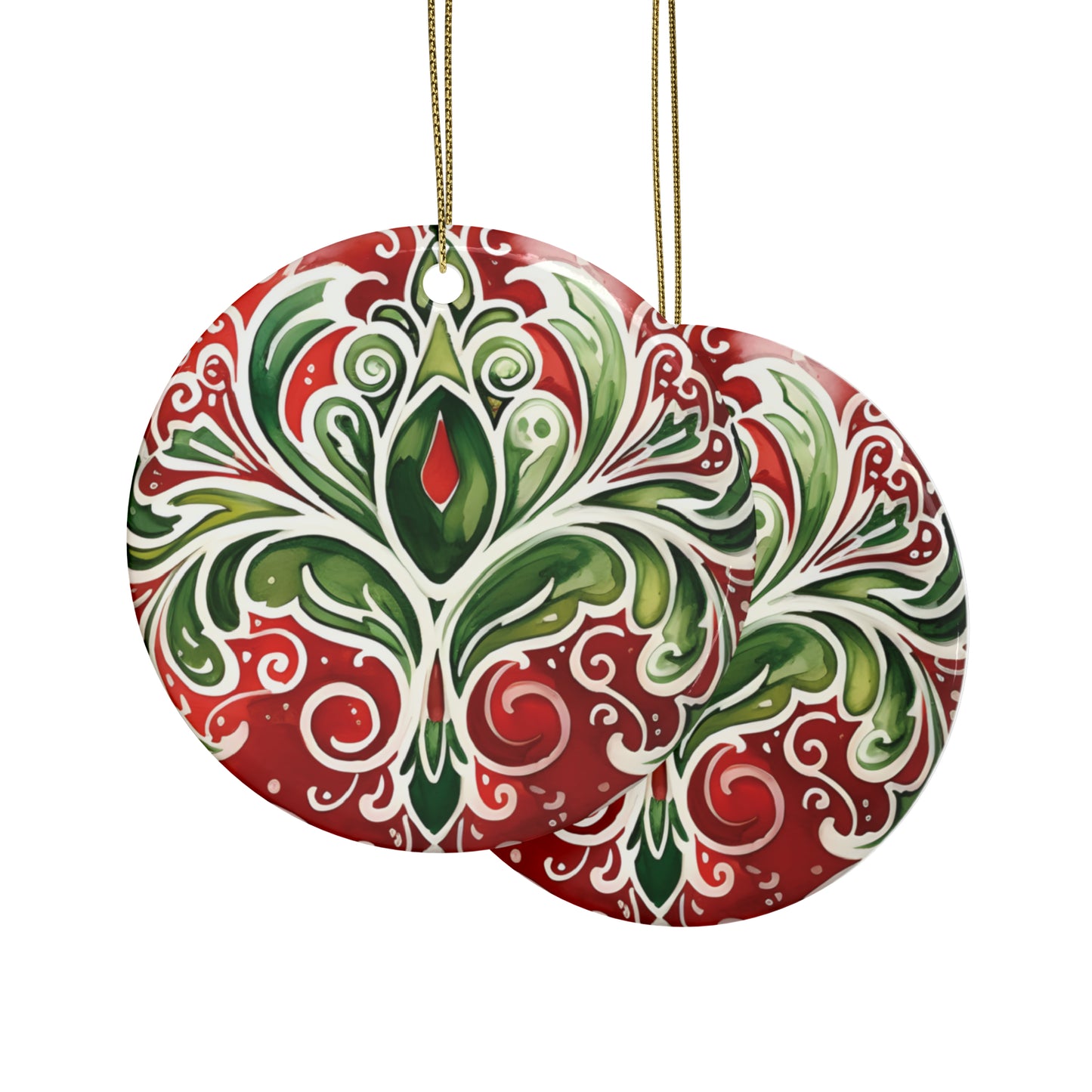 Red & Green Swirl Flairs Ceramic Christmas Ornaments (1pcs, 5pcs, 10pcs, 20pcs)