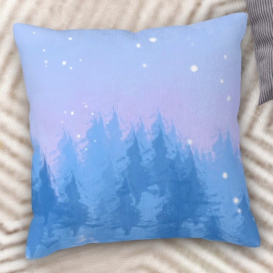 A Snowy Winter Forest Corduroy Throw Pillow Covers with Core (Double-Sided Design)