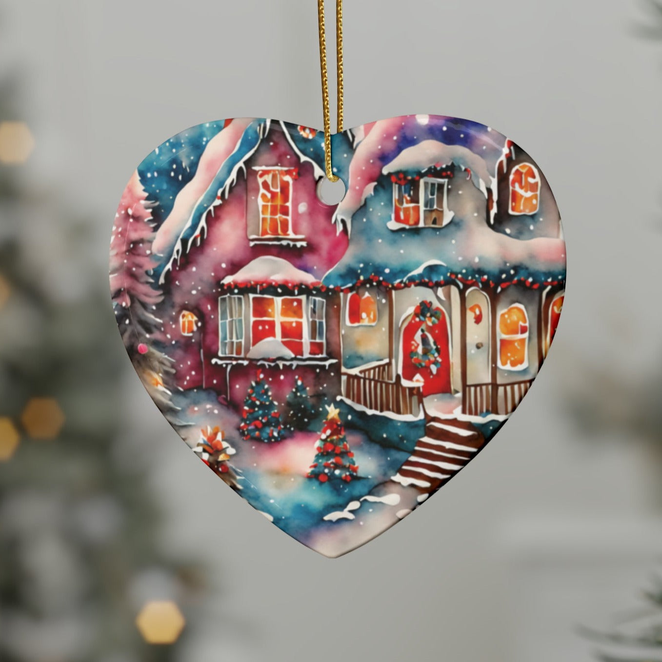 Idyllic Fantasy Christmas Scene | Ceramic Ornaments (1pcs, 5pcs, 10pcs, 20pcs) -16