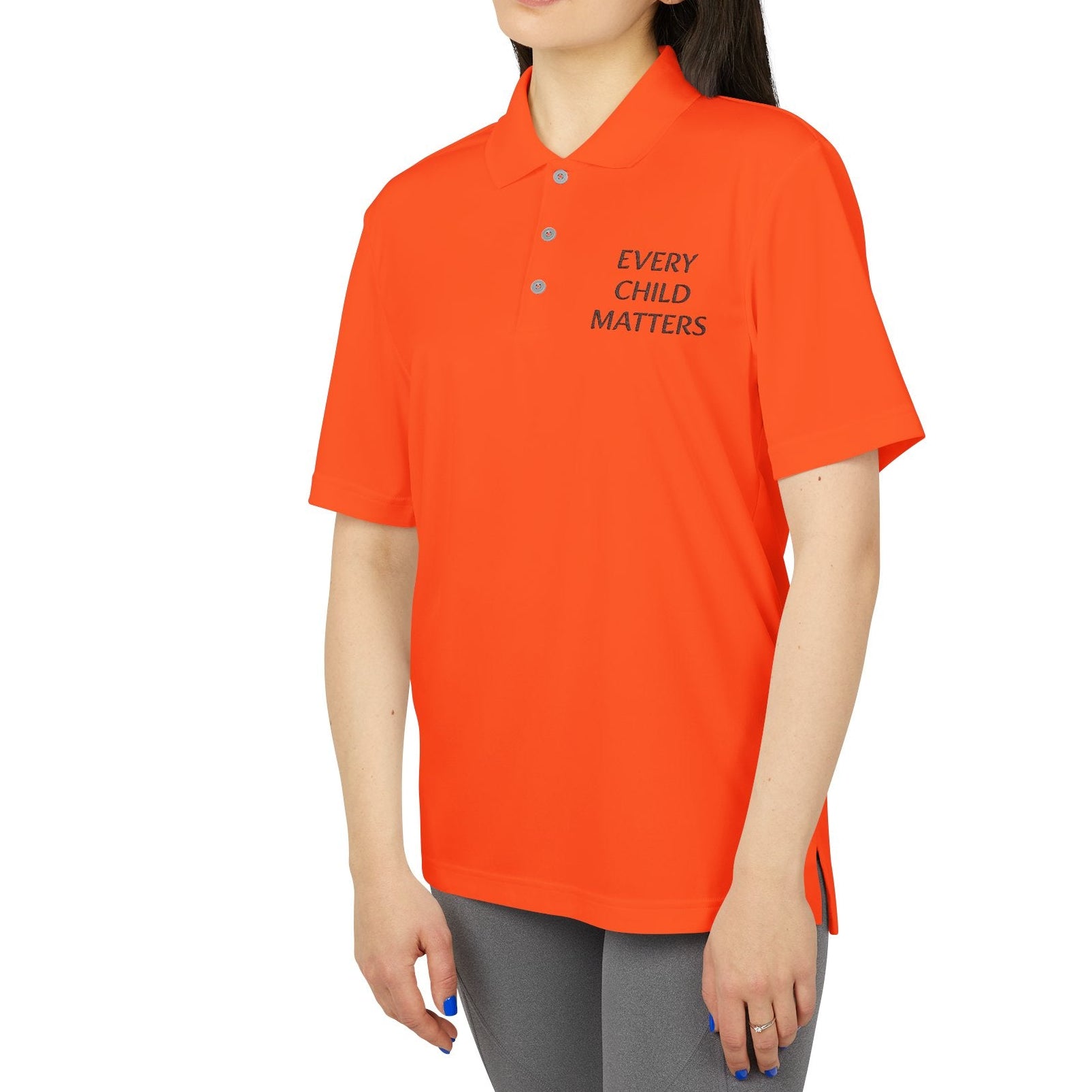 Person wearing an orange shirt with 'Every Child Matters' text on a white background