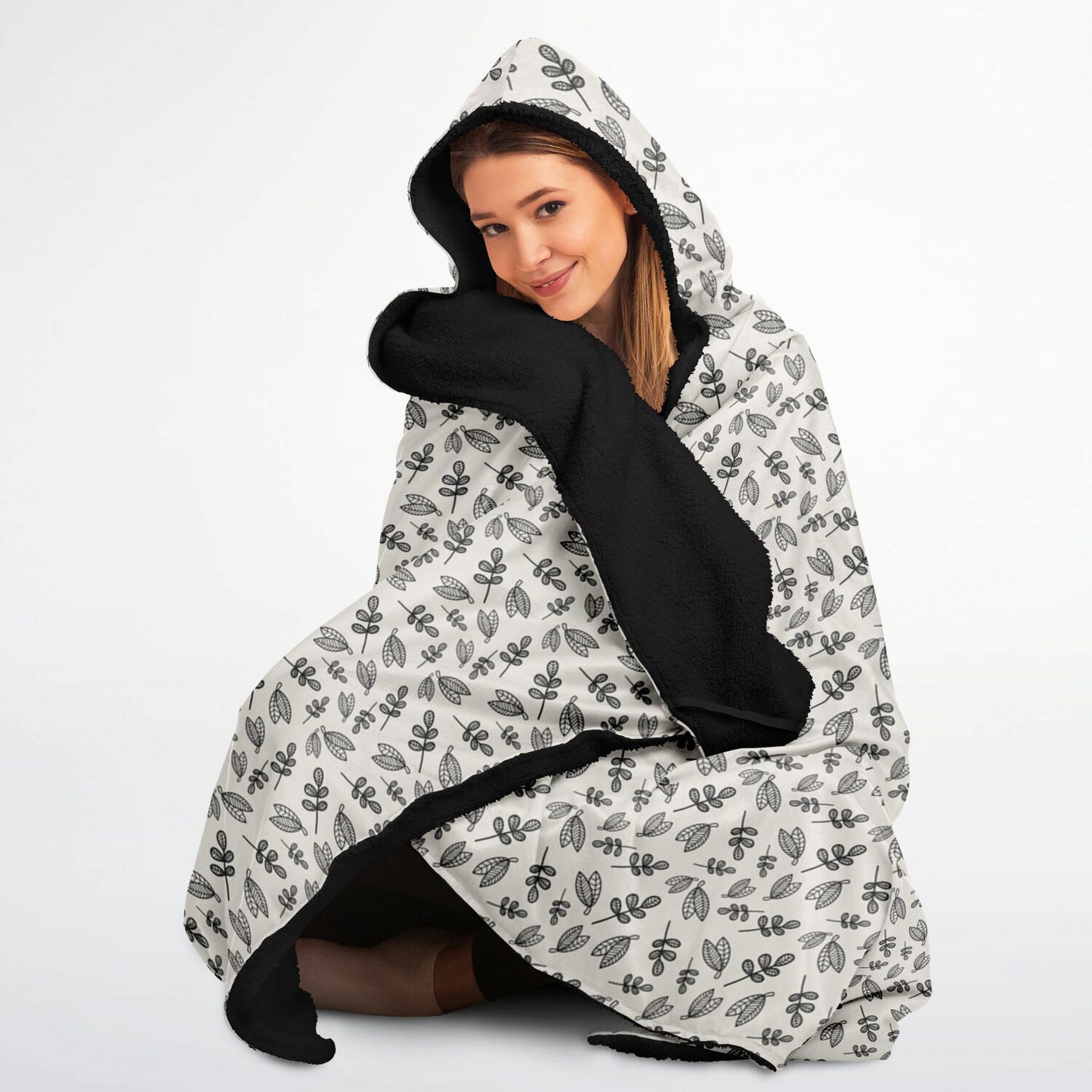 BOHO Simplicity - Leaves Hooded Blanket Micro Fleece - AOP