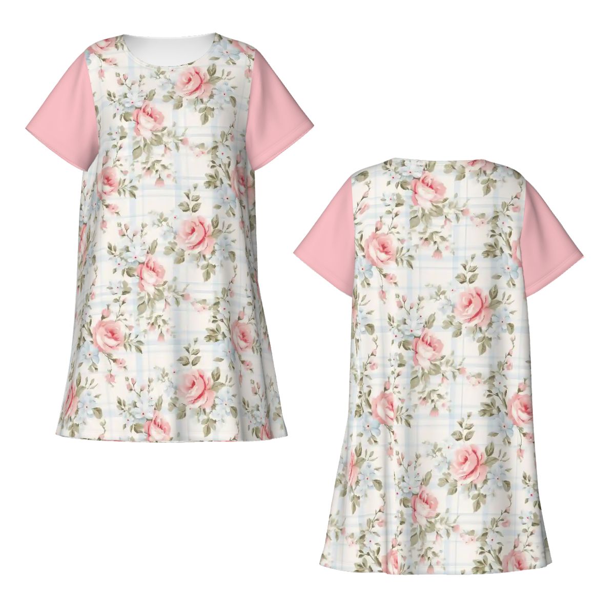 Vintage Flowers Plaid | Comfy Cotton-Feel Nightshirt Women’s Sleepwear – Soft and Easy to Wear