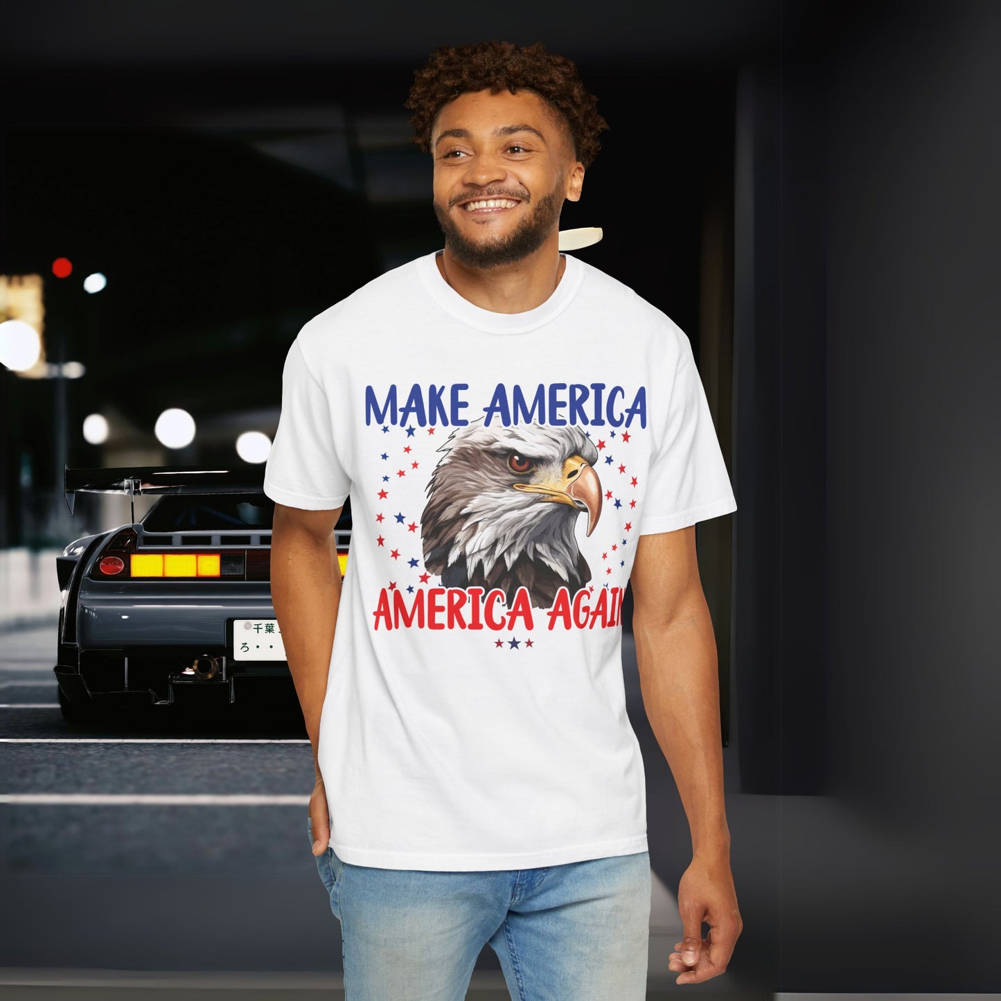 Make America America Again | Men's Garment-Dyed T-Shirt - Bald Eagle & Stars