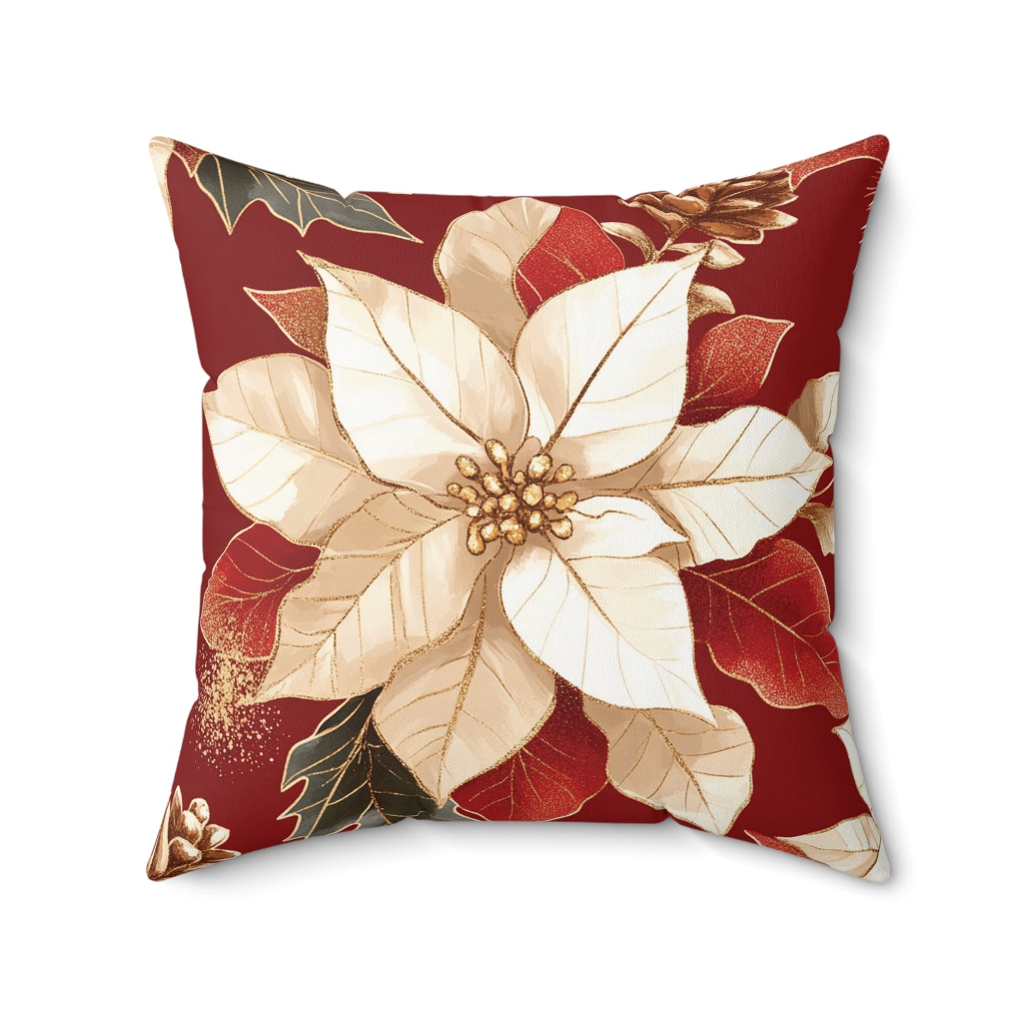 Creamy Poinsettia - Faux Suede Square Cover & Pillow 14x14"