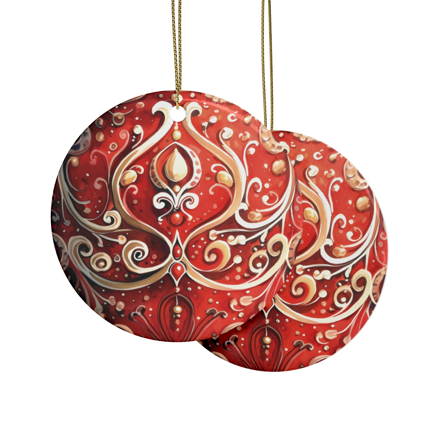 Red & Gold Flairs Ceramic Christmas Ornaments (1pcs, 5pcs, 10pcs, 20pcs)