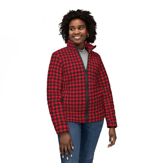 Raspberry Buffalo Plaid - Women’s Puffer Jacket