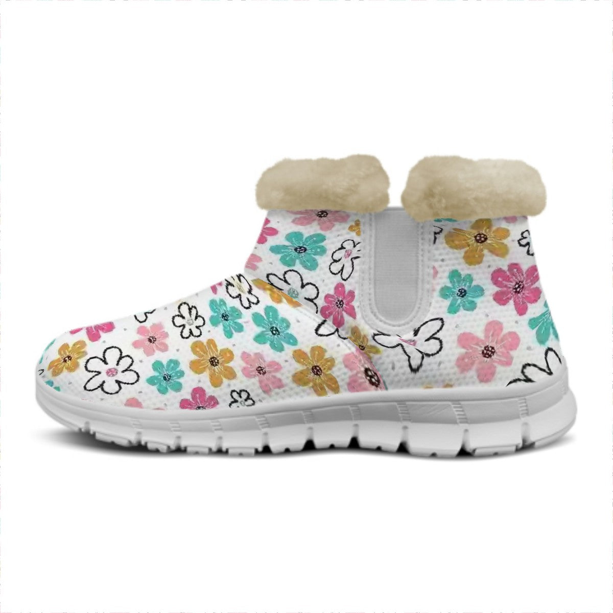 Whimsical Flowers | Non-Slip Flannel-Lined Indoor Slipper Boots – Cozy Comfort