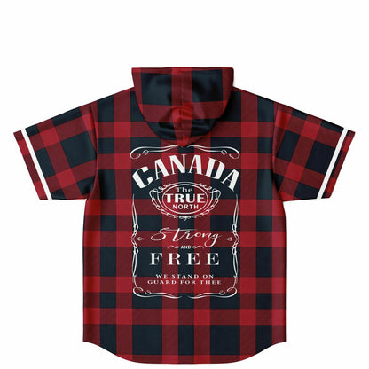 True North Strong and Free Red Plaid Hooded Baseball Jersey