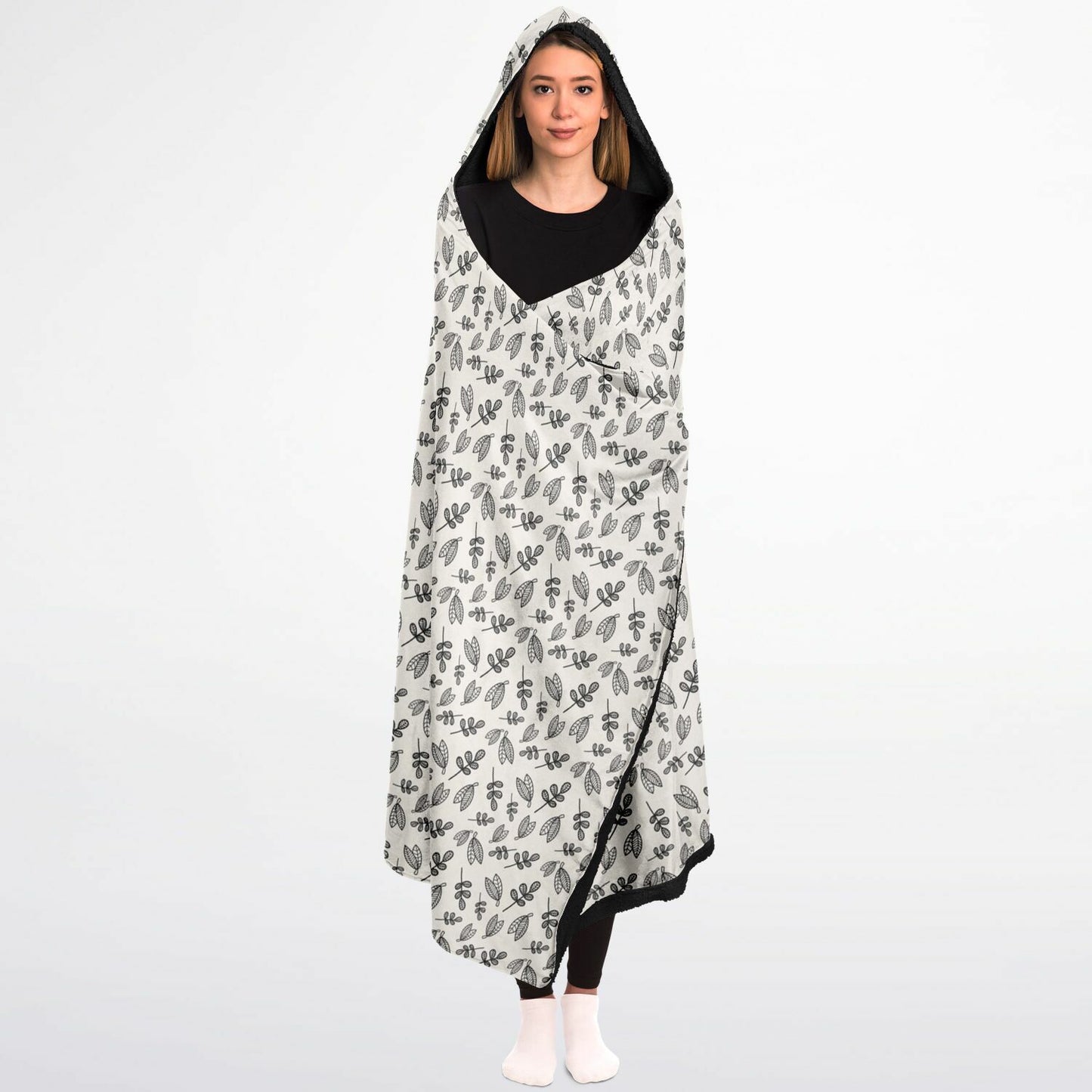 BOHO Simplicity - Leaves Hooded Blanket Micro Fleece - AOP