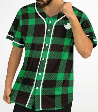 True North Strong and Free Green Plaid Baseball Jersey