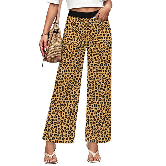 Heart Leopard Print | Women's Straight Wide-Leg Crop Pants