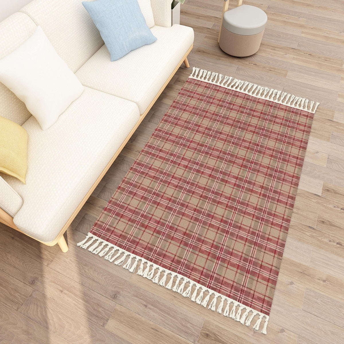 Retro Vintage Cabin/Cottage Plaid Tasselled Area Rug