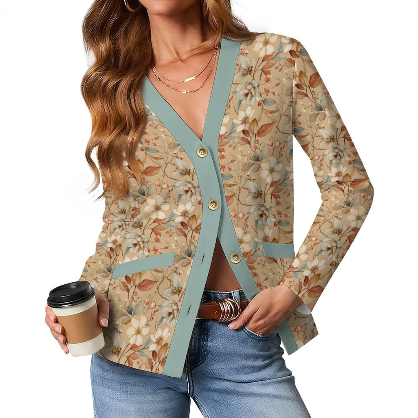 Camel Green 170gsm Women's Lightweight Cardigan