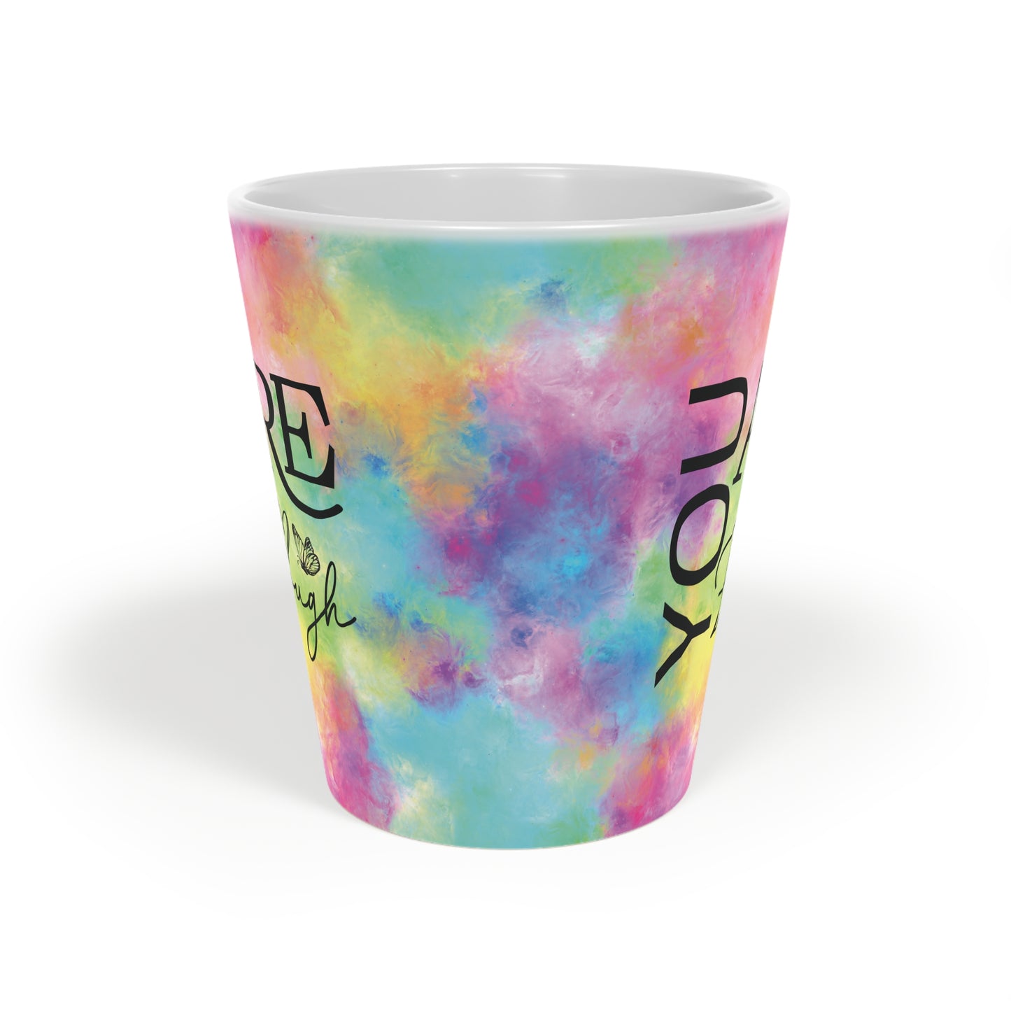 You Are Enough - Ceramic Latte Mug, 12oz - Rainbow Clouds