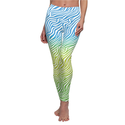 Blue Yellow Green White Zebra Neon Leggings