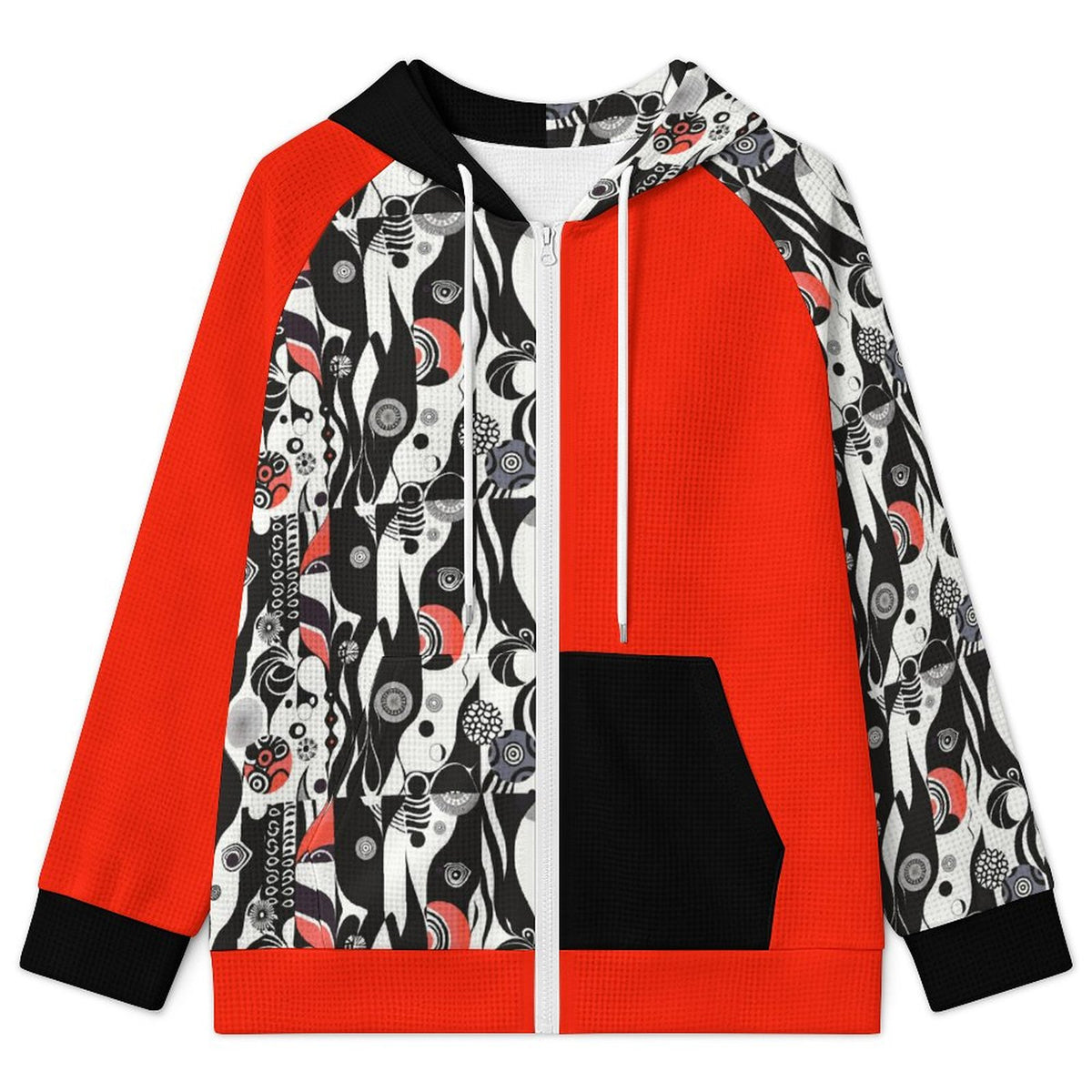 Fun Retro Colour Block | Waffle Hoodie with Zipper