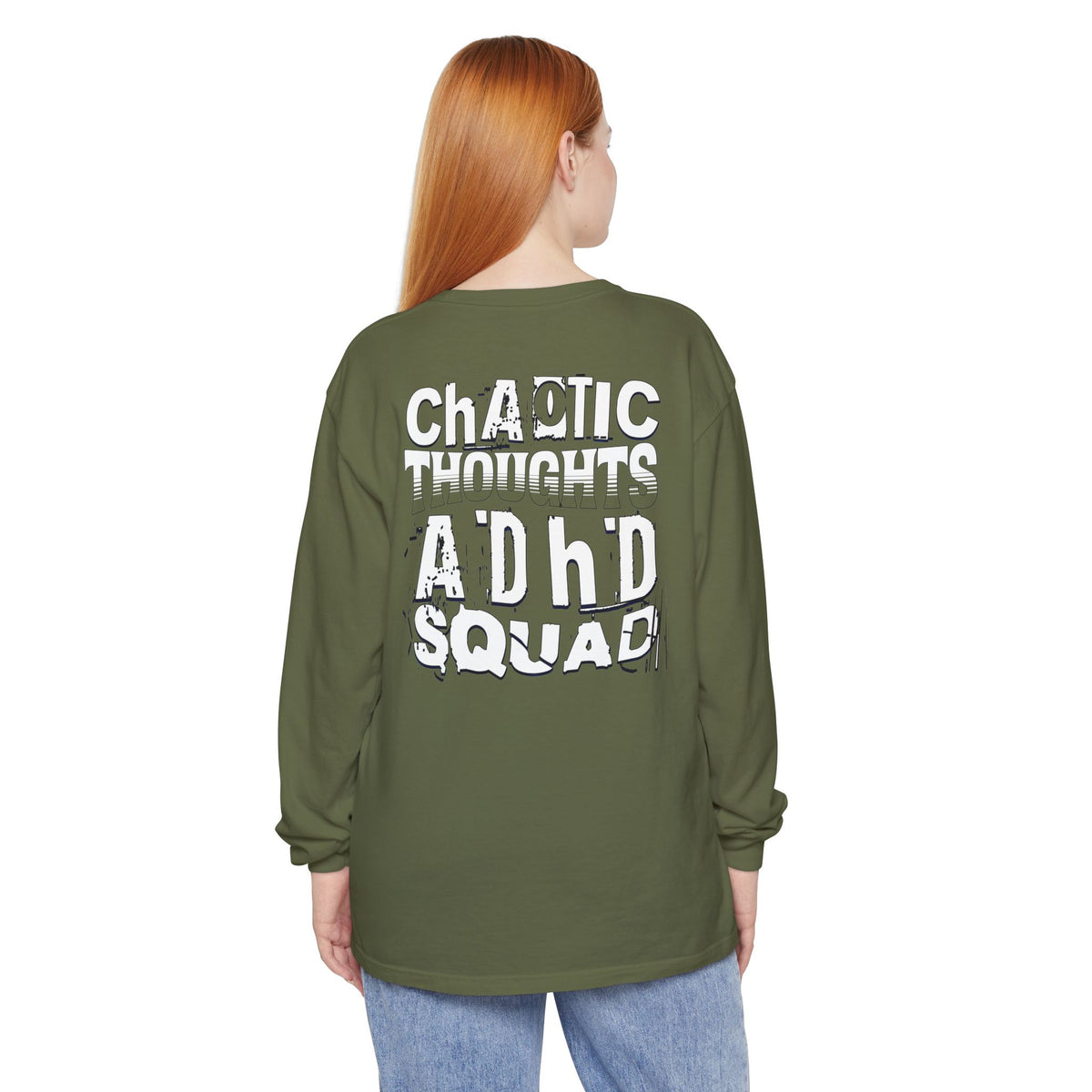 ADHD SQUAD | Unisex Garment-Dyed Long Sleeve Tee - Chaotic Thoughts That Are Constantly Fading Away