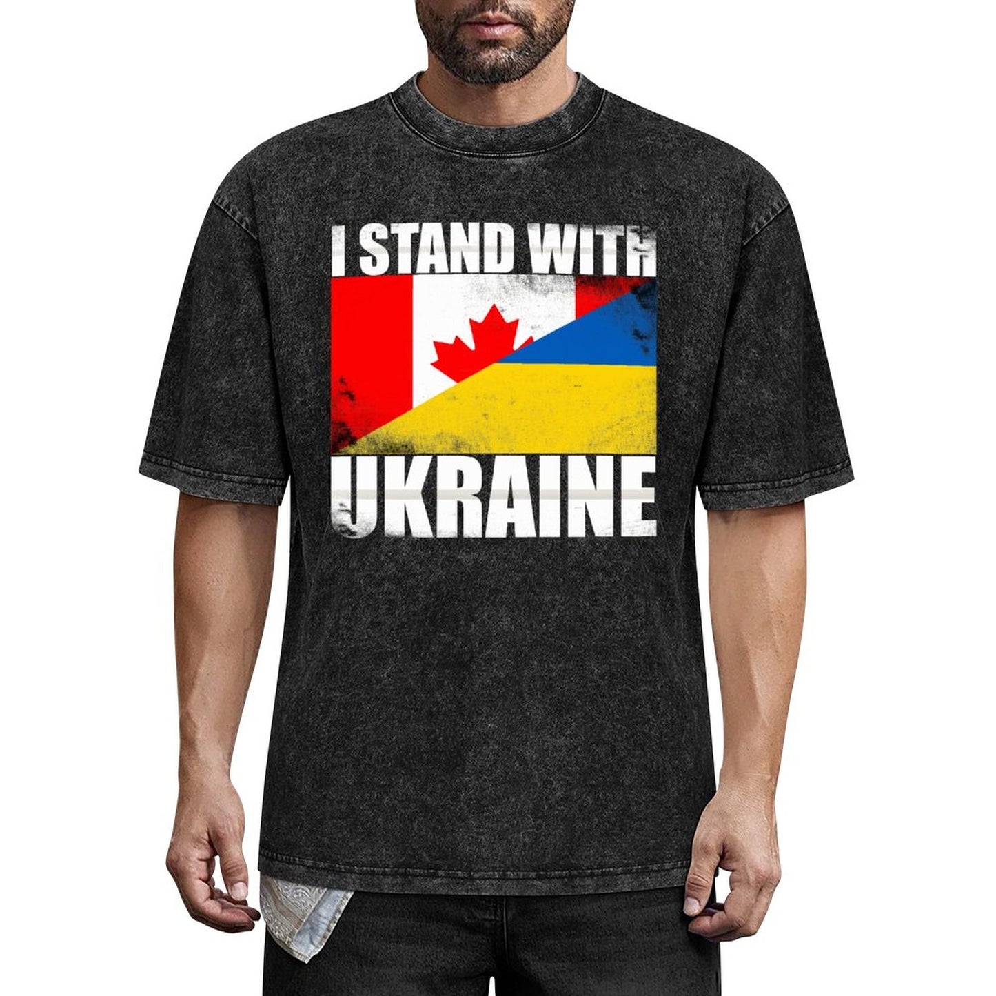 I Stand With Ukraine | Men's Stone Washed Vintage T-Shirt - Canada + Ukraine