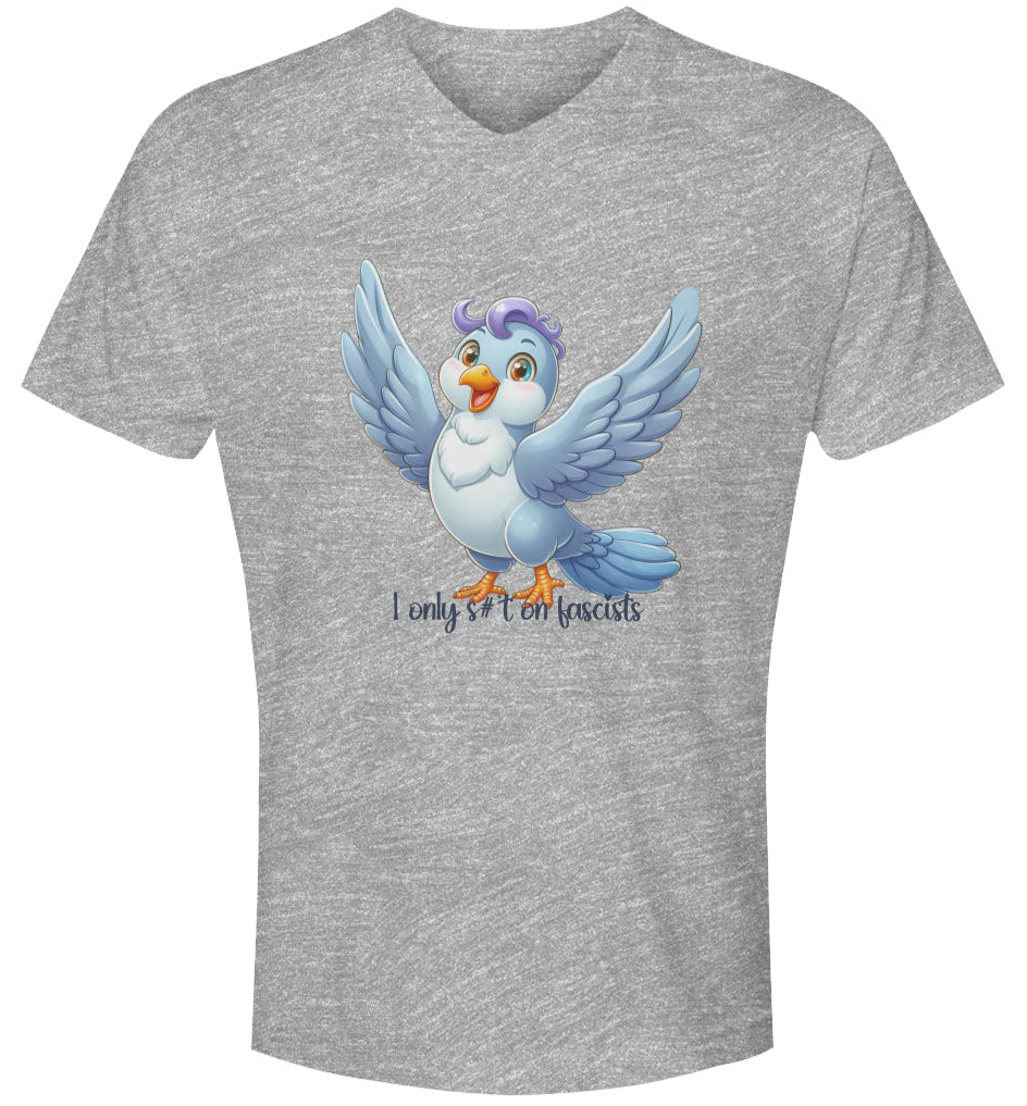 Gray t-shirt with a cartoon dove design and text
