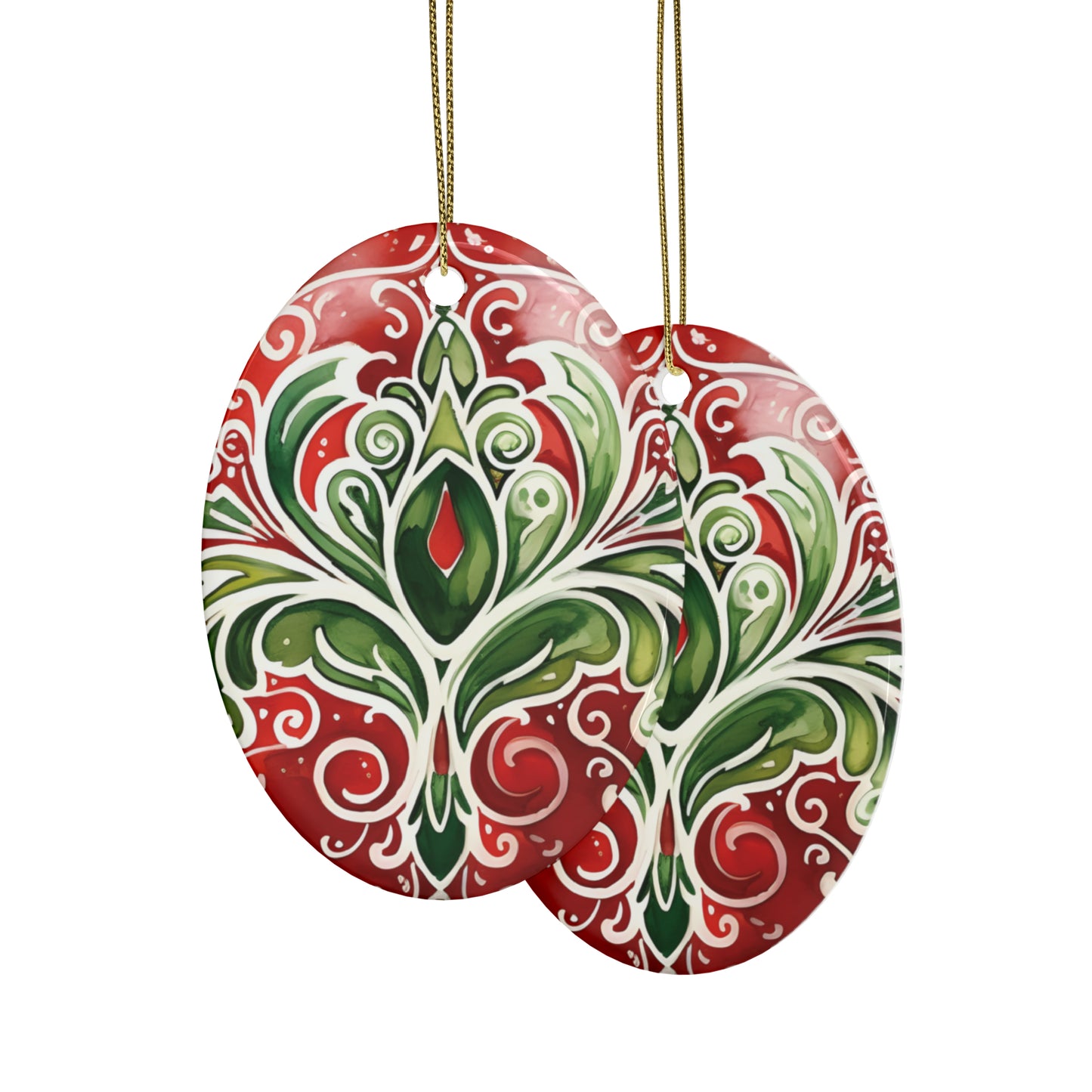 Red & Green Swirl Flairs Ceramic Christmas Ornaments (1pcs, 5pcs, 10pcs, 20pcs)