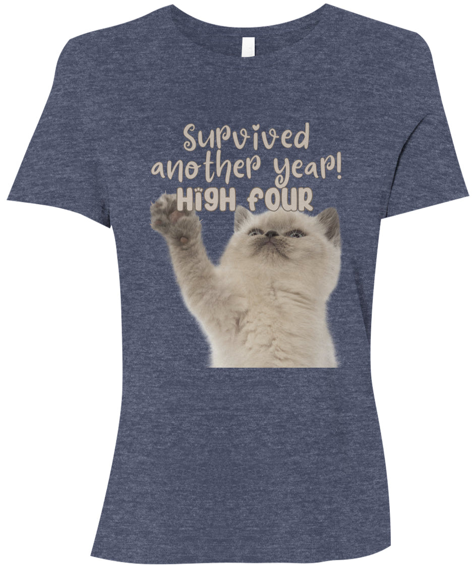 Survived Another Year! High Four | The Purrfect Everyday Women's T-Shirt - Darks