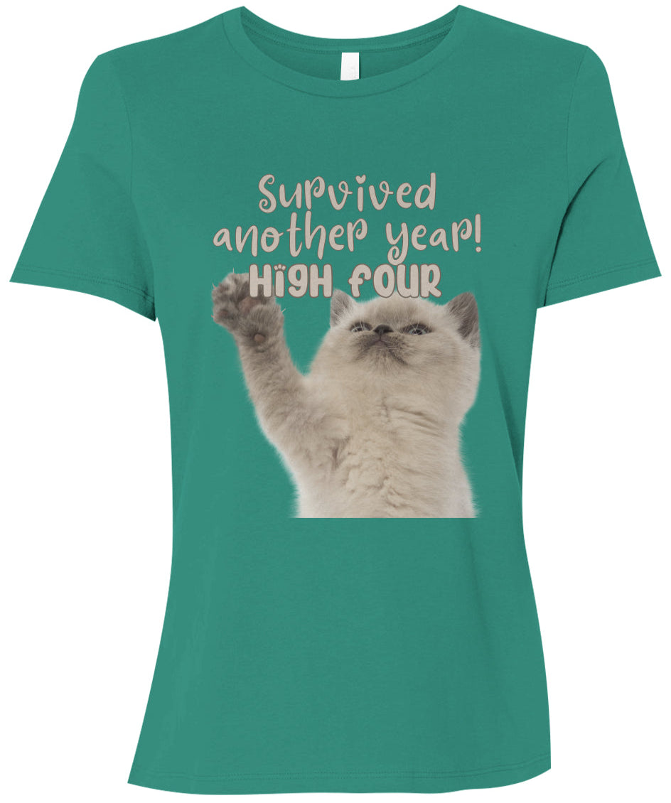 Survived Another Year! High Four | The Purrfect Everyday Women's T-Shirt - Darks