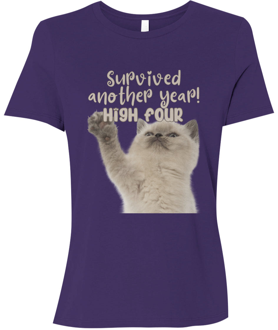 Survived Another Year! High Four | The Purrfect Everyday Women's T-Shirt - Darks