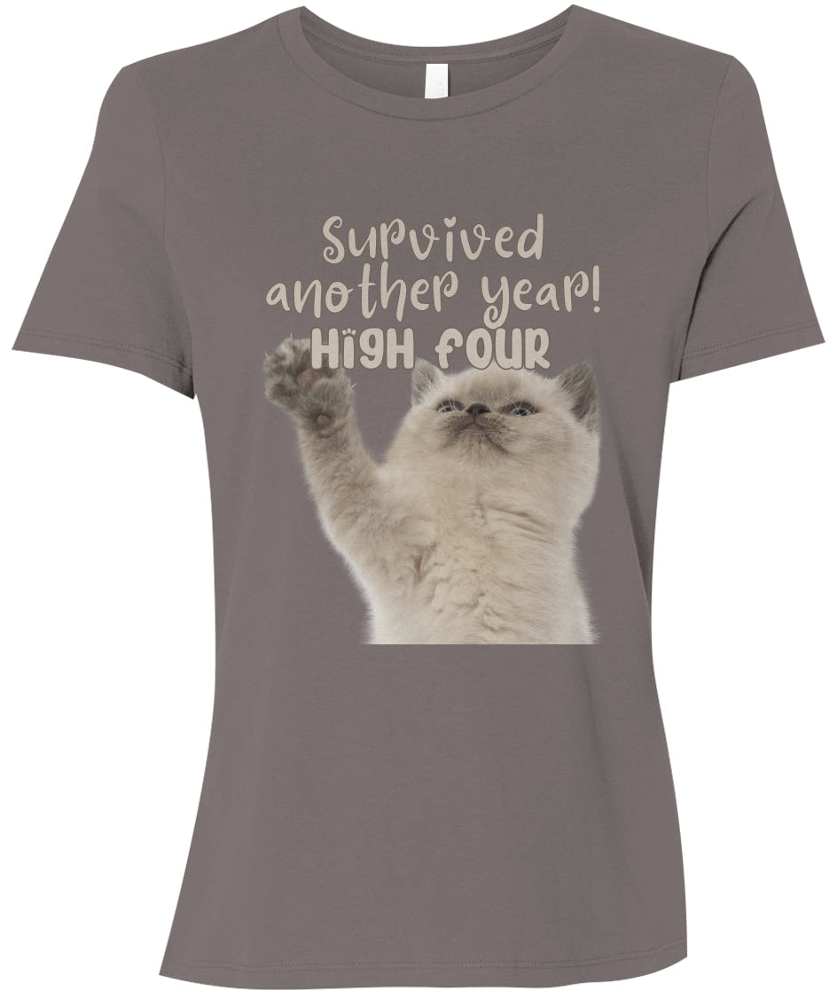 Survived Another Year! High Four | The Purrfect Everyday Women's T-Shirt - Darks