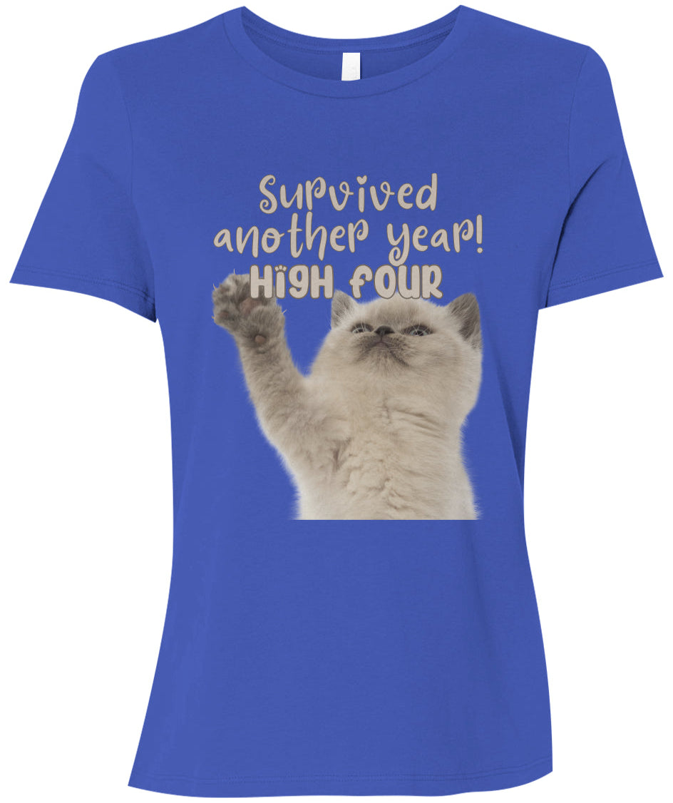 Survived Another Year! High Four | The Purrfect Everyday Women's T-Shirt - Darks