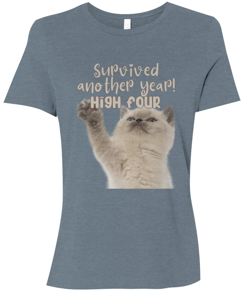 Survived Another Year! High Four | The Purrfect Everyday Women's T-Shirt - Darks