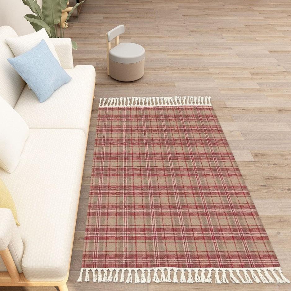 Retro Vintage Cabin/Cottage Plaid Tasselled Area Rug