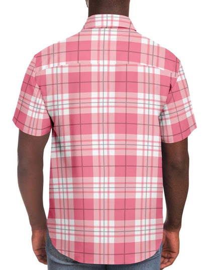 Pink Triple Plaid Short Sleeve Button Down Shirt