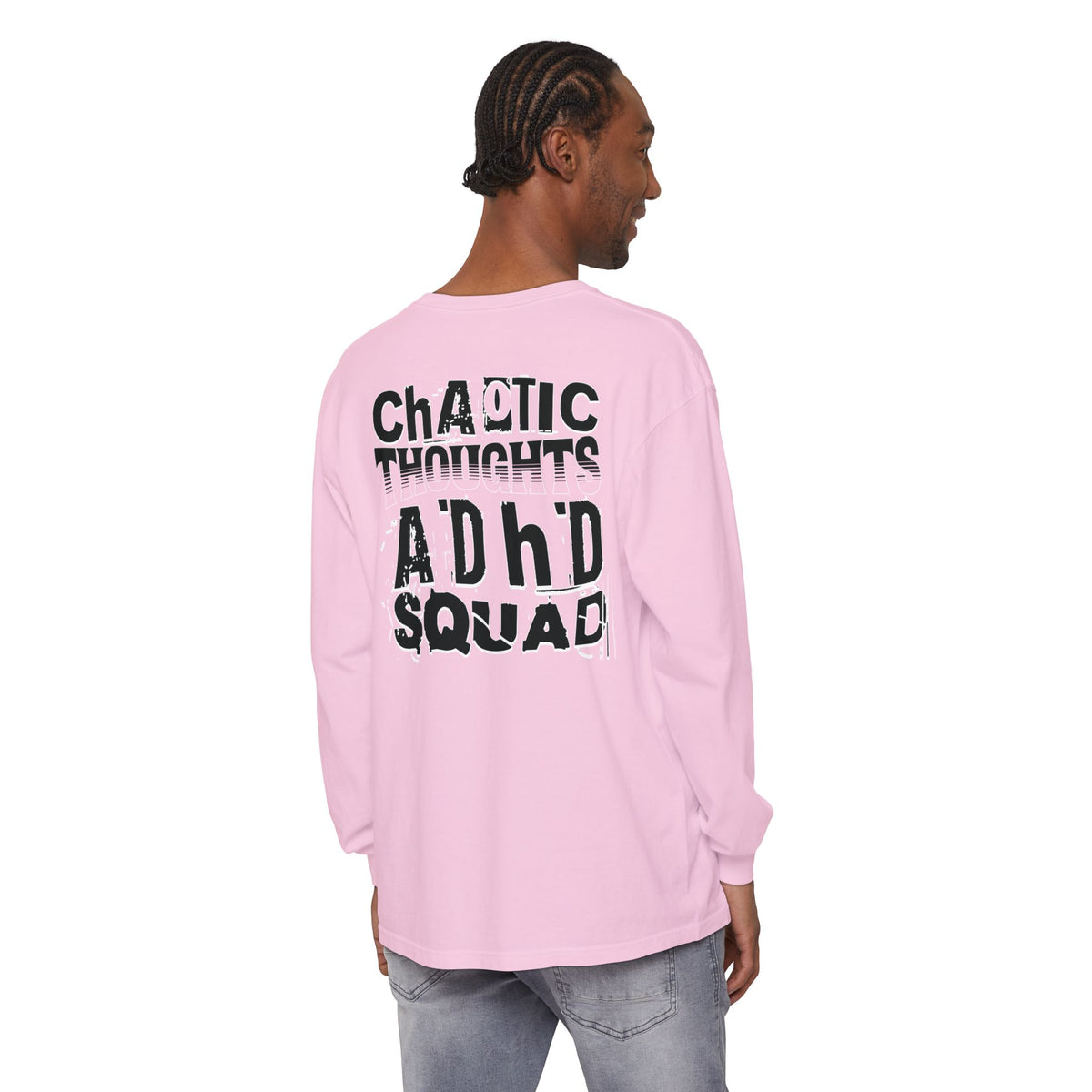 ADHD SQUAD | Unisex Garment-Dyed Long Sleeve Tee - Chaotic Thoughts That Are Constantly Fading Away